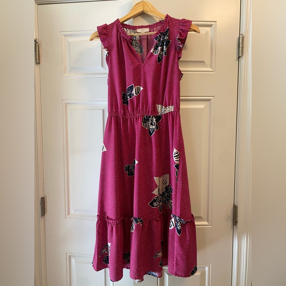 LOFT Pink Sundress Sleeveless V-Neck Casual